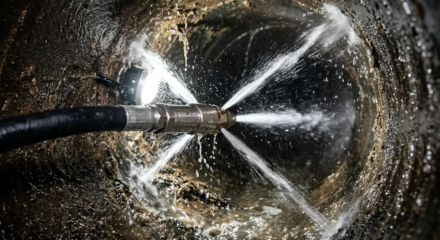 High-pressure hydro jetting nozzle cleaning sewer pipe for Storm Drain Cleaning in Camarillo